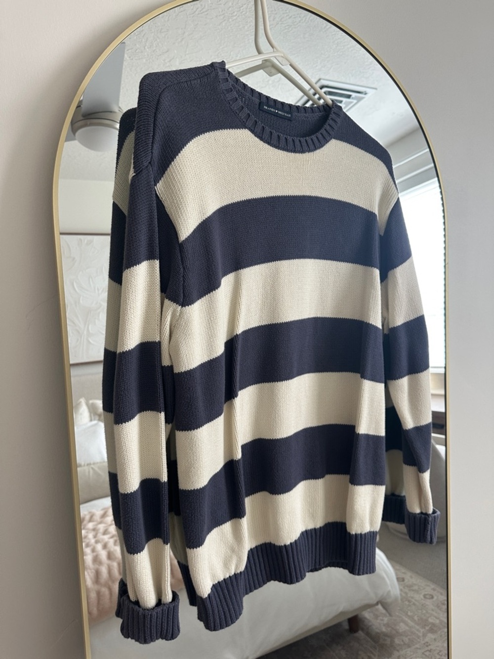 Brandy Melville Navy & Cream Wide Stripe Crewneck Sweater